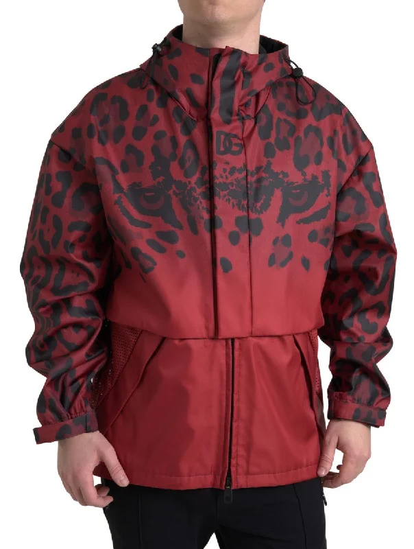 Men's Coats for Dressy OccasionsRadiant Red Leopard Print Hooded Jacket
