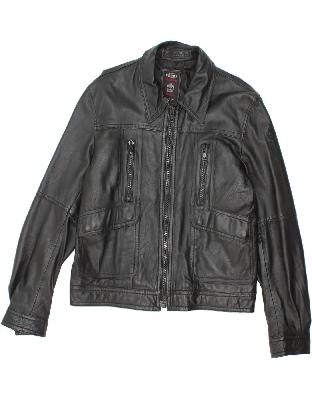Men's Coats with Magnetic ClosuresREDSKINS Mens Bomber Leather Jacket UK 44 2XL Black Leather