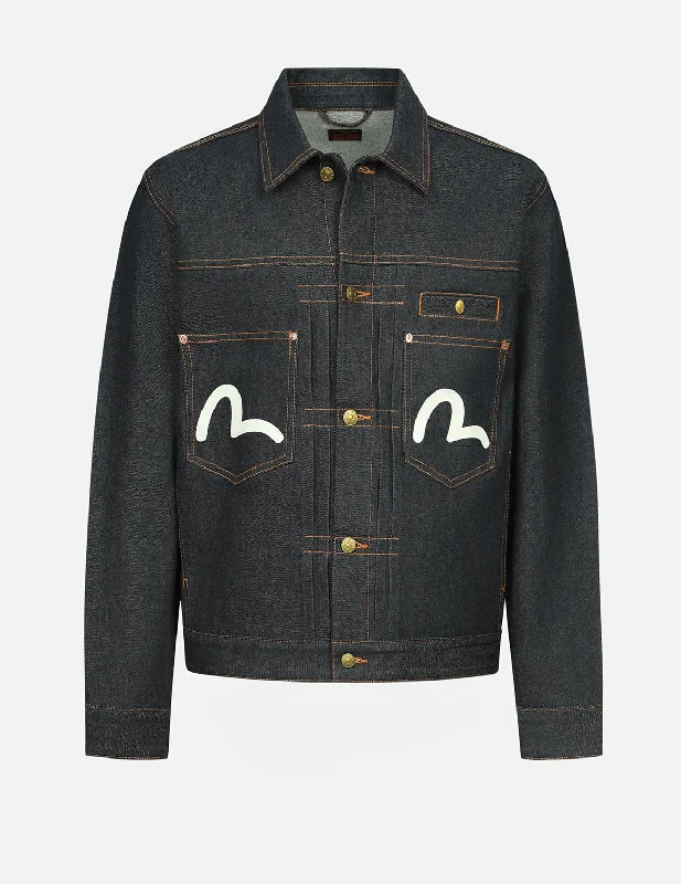 Men's Coats without LiningSeagull Print Relax Fit Denim Jacket