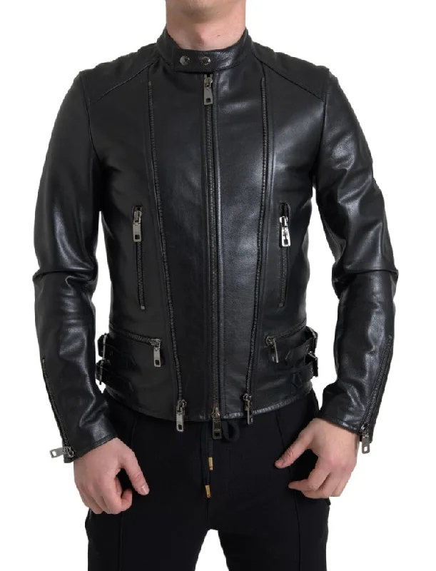 Men's Coats for SpringSleek Black Leather Biker Jacket