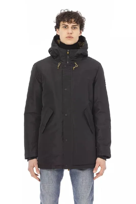 Weather-Resistant Men's CoatsBlack Polyester Men Jacket