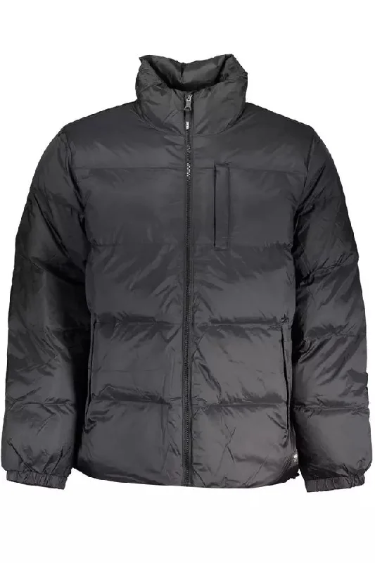 Designer Men's OvercoatsBlack Polyester Men Jacket