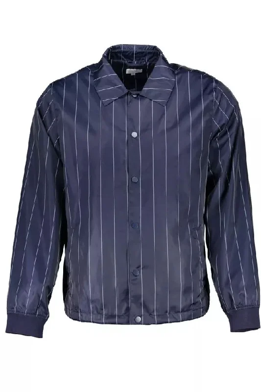 Men's Coats with Velcro ClosuresBlue Polyester Men Jacket