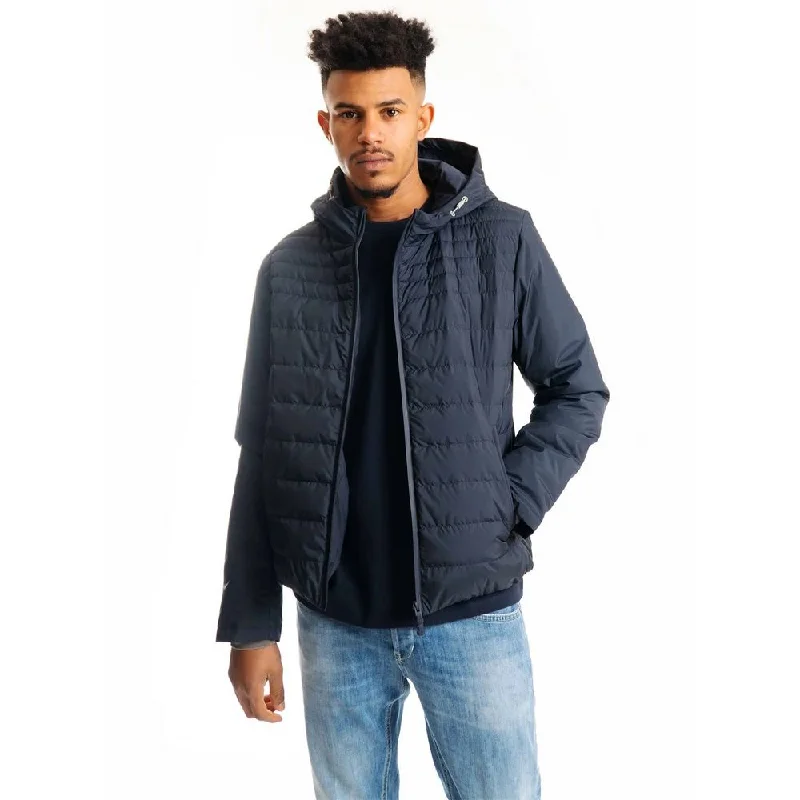 Men's Coats with Convertible CollarsSumptuous Blue Hooded Technical Jacket
