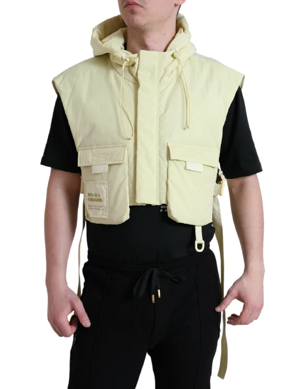 Elegant Men's Wool CoatsSunshine Yellow Hooded Vest Jacket
