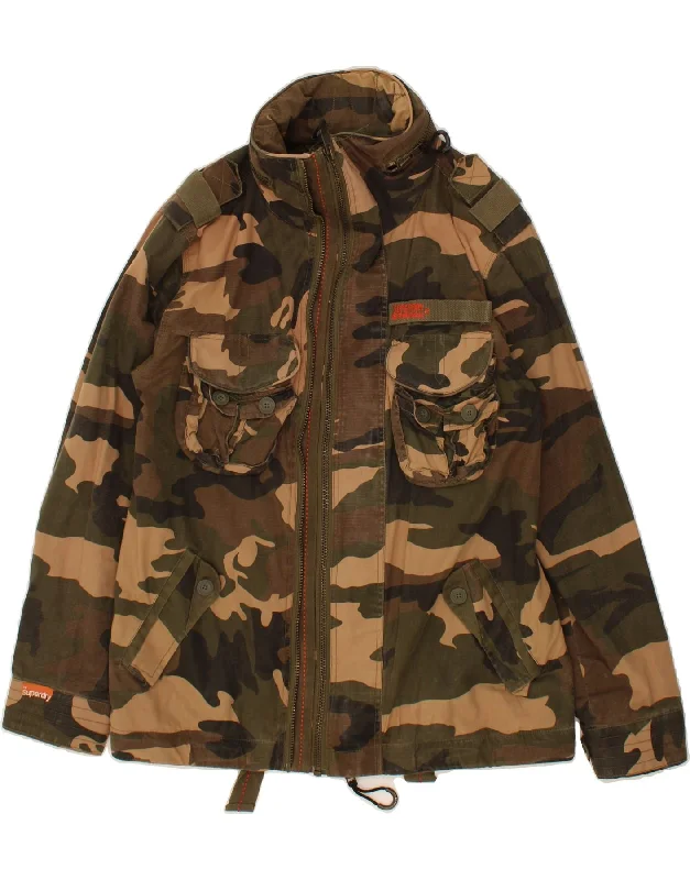 Men's Coats Made in ItalySUPERDRY Mens Military Jacket UK 42 XL Brown Camouflage Cotton