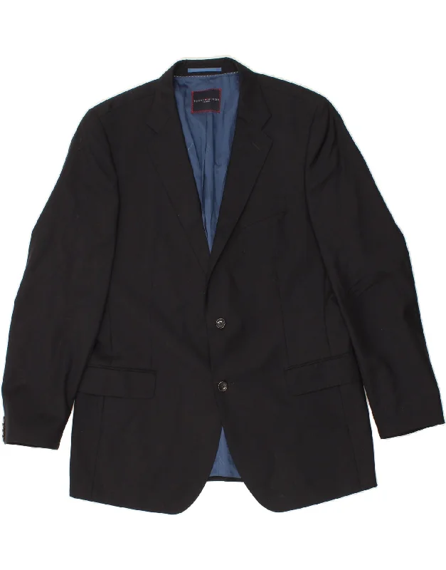 Men's Coats with Modern CutsTOMMY HILFIGER Mens 2 Button Blazer Jacket IT 56 3XL Black Wool