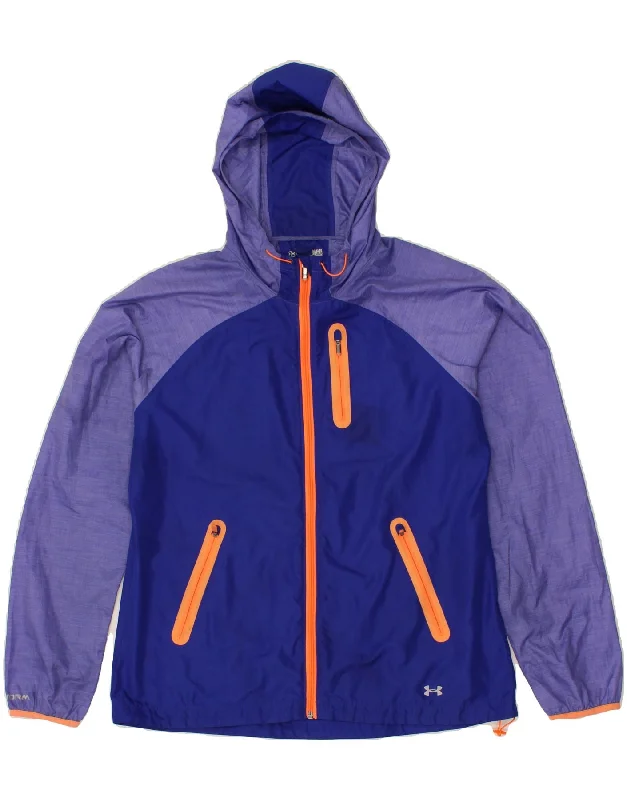 Men's Coats with Ripstop FabricUNDER ARMOUR Mens Hooded Rain Jacket UK 40 Large Blue Colourblock