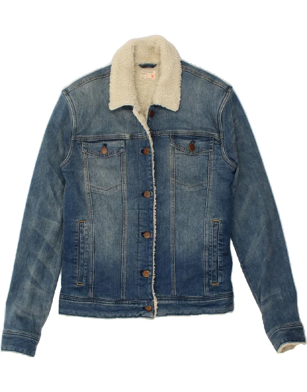 Versatile Men's Pea CoatsVINTAGE Girls Stretch Denim Sherpa Jacket 15-16 Years Blue Cotton