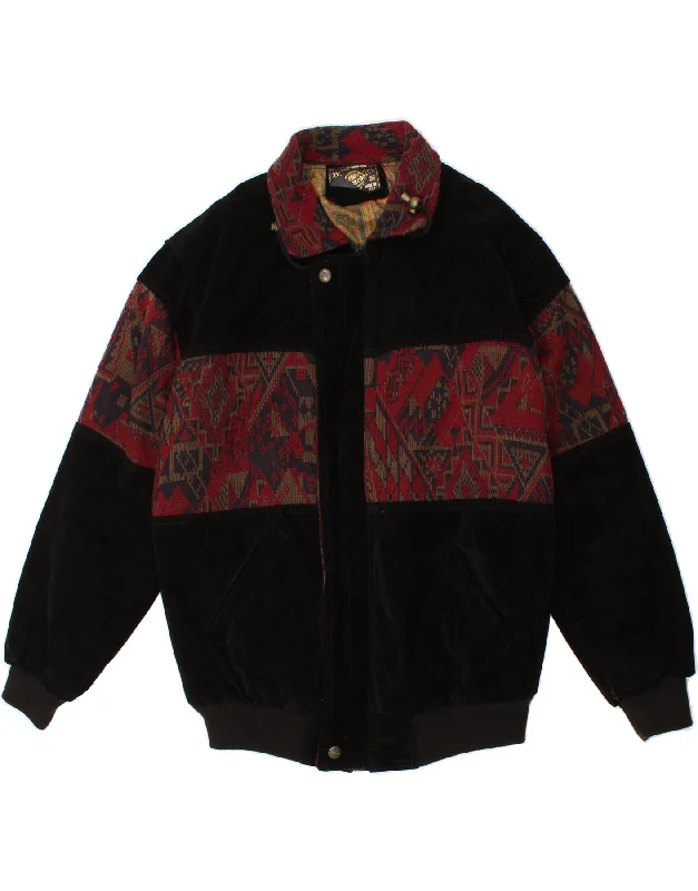 Men's Coats with Synthetic InsulationVINTAGE Mens Abstract Pattern Bomber Jacket UK 44 2XL Black