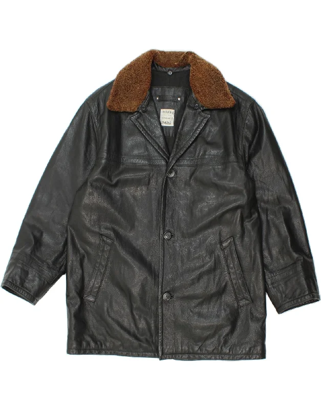 Men's Coats with Flannel LiningVINTAGE Mens Leather Jacket IT 48 Medium Black Leather