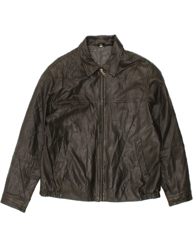 Men's Coats for SpringVINTAGE Mens Leather Jacket IT 52 XL Black Leather