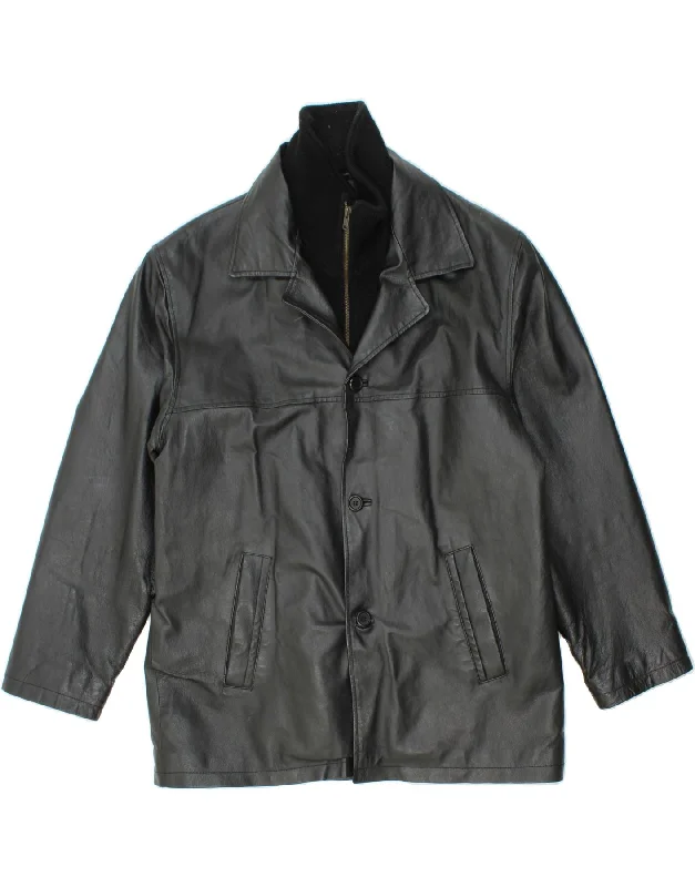 Men's Coats with Wind-Resistant FabricVINTAGE Mens Leather Jacket UK 40 Large Black Leather