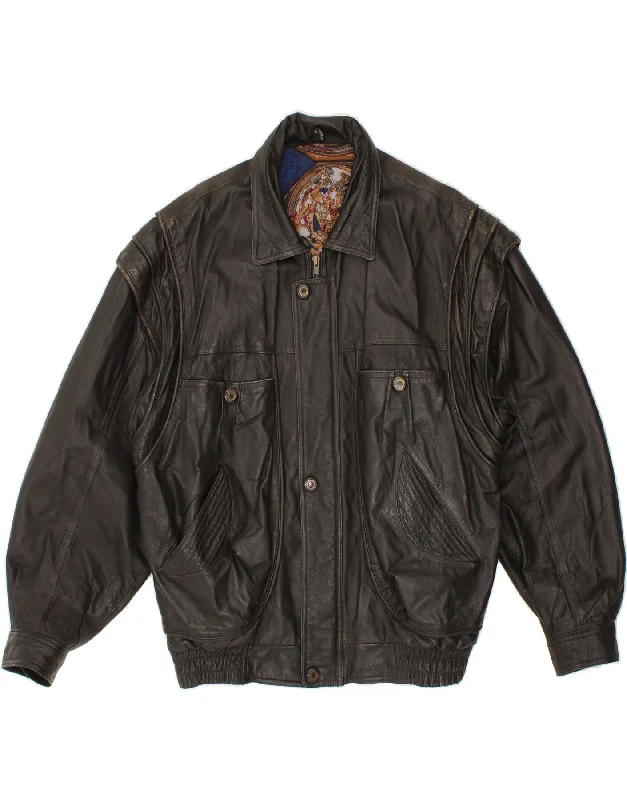 Men's Coats with Relaxed FitsVINTAGE Mens Leather Jacket UK 42 XL Black
