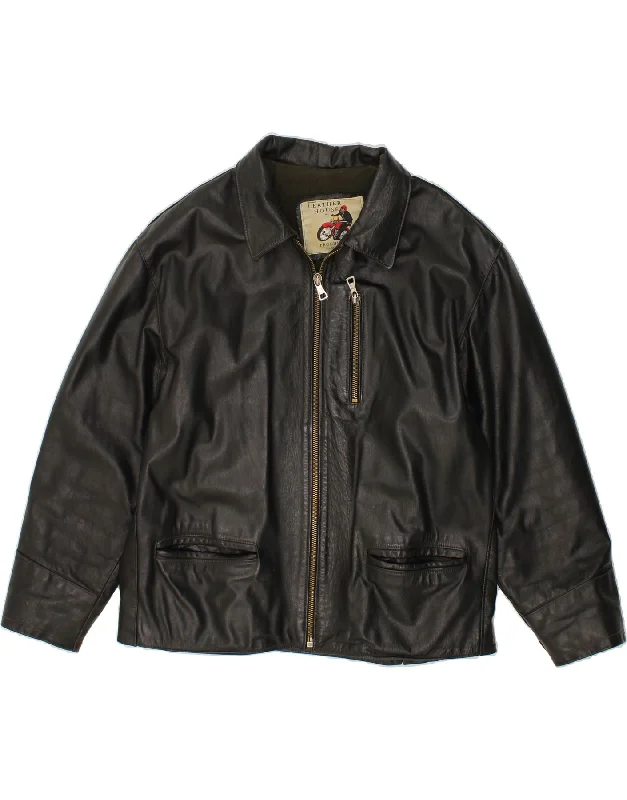 Men's Coats with Hidden PocketsVINTAGE Mens Leather Jacket UK 42 XL Black Leather