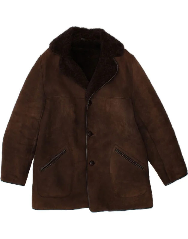 Men's Coats with Belted WaistsVINTAGE Mens Shearling Jacket IT 44 XS Brown Sheepskin