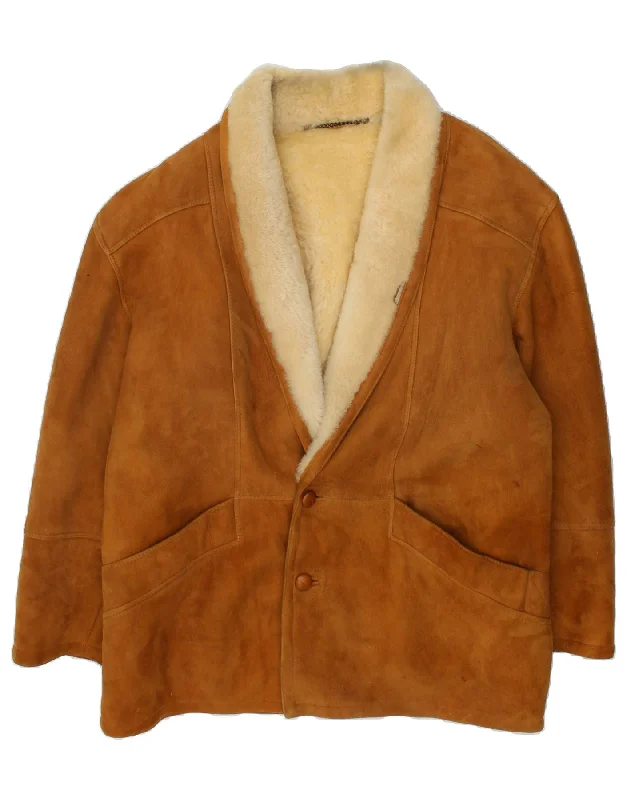 Men's Coats for Ice FishingVINTAGE Mens Shearling Jacket IT 52 XL Brown Shearling