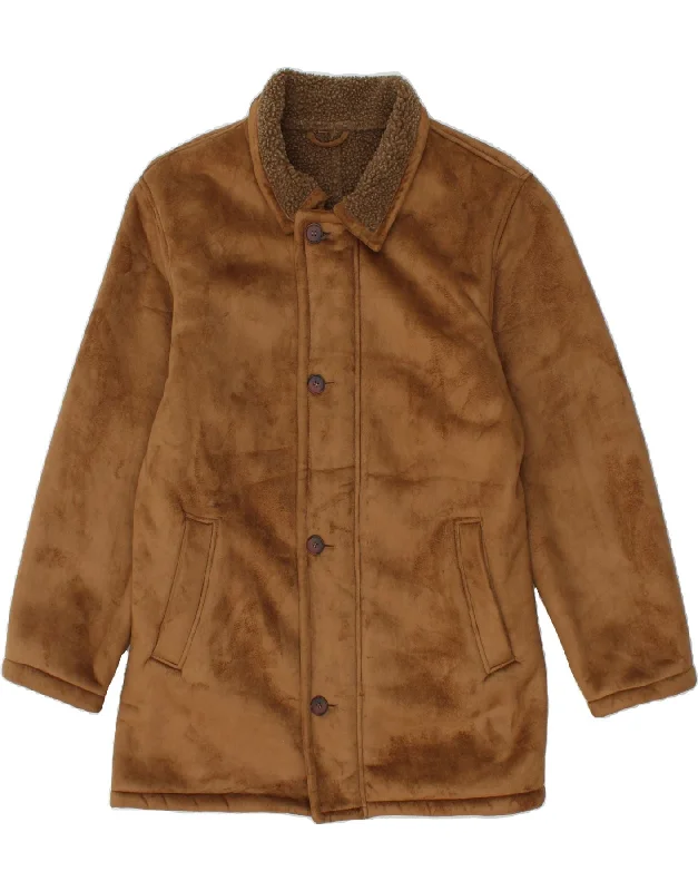 Affordable Men's Winter CoatsVINTAGE Mens Sherpa Jacket UK 42 XL Brown Polyester