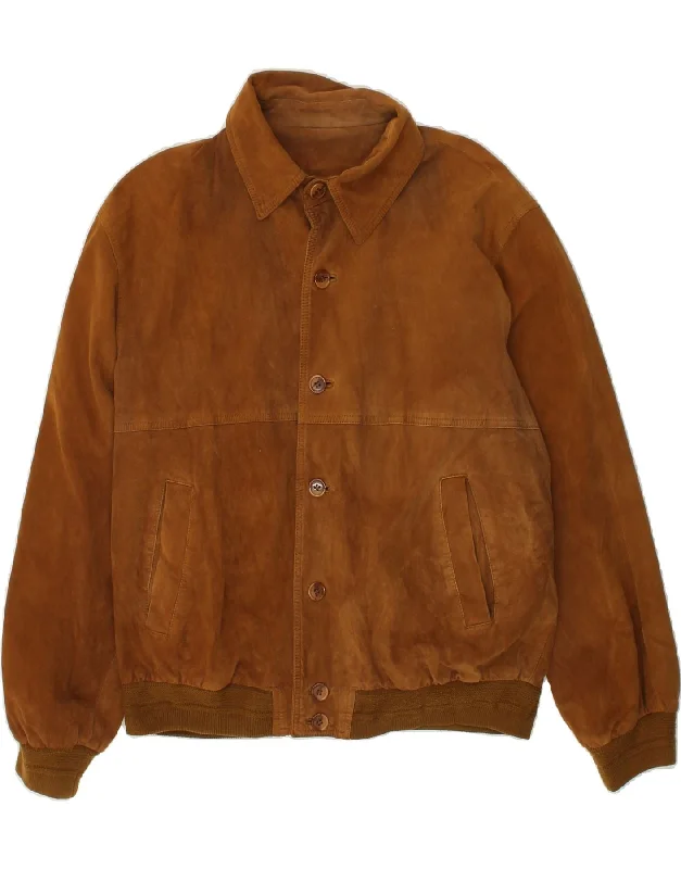 Men's Coats with VentilationVINTAGE Mens Suede Bomber Jacket IT 48 Medium Brown Leather