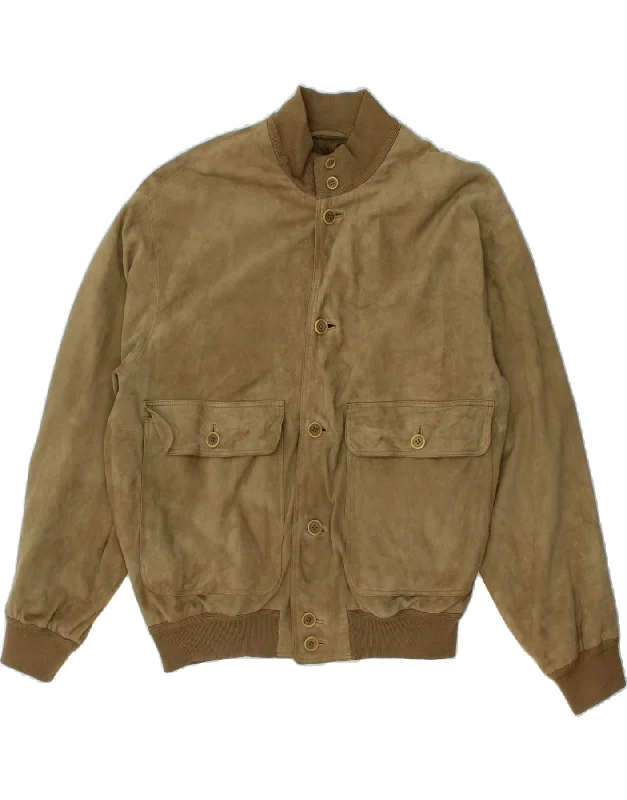 Classic Men's Trench CoatsVINTAGE Mens Suede Bomber Jacket UK 42 XL Beige Leather