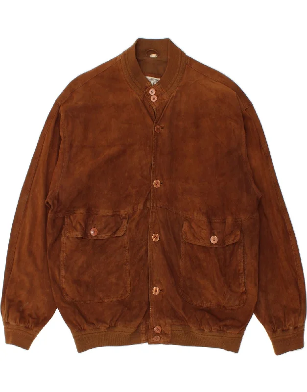 Men's Coats with Chest PocketsVINTAGE Mens Suede Bomber Jacket UK 42 XL Brown Leather