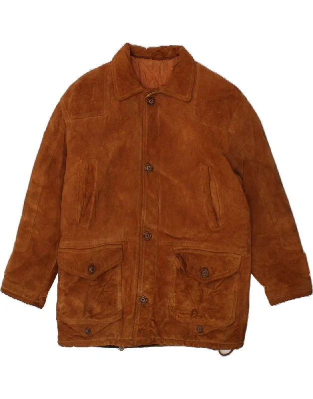 Men's Coats with ButtonsVINTAGE Mens Suede Jacket IT 50 Large Brown Leather