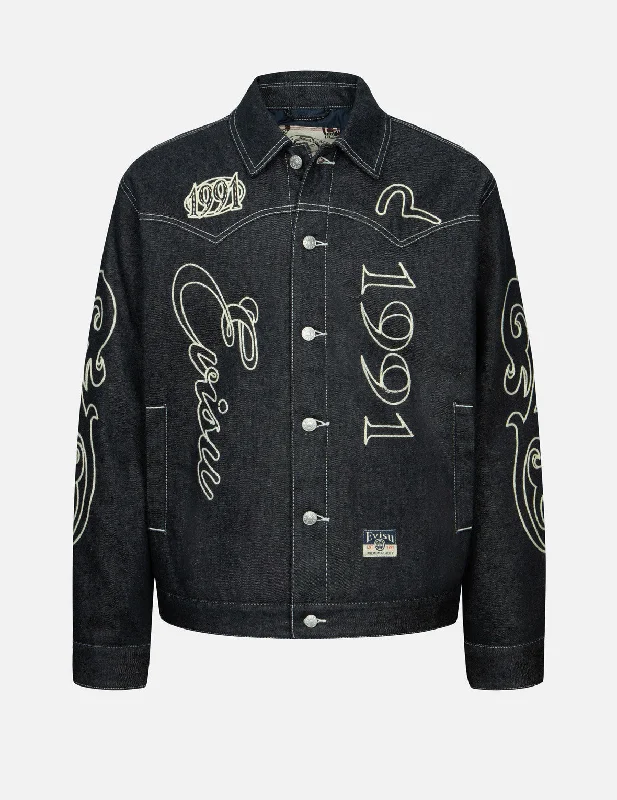 Men's Coats with Ripstop FabricWestern Style and Logo Embroidery Denim Jacket